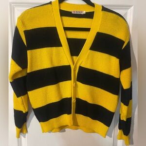 Vintage Striped Yellow and Black Cardigan Sweater